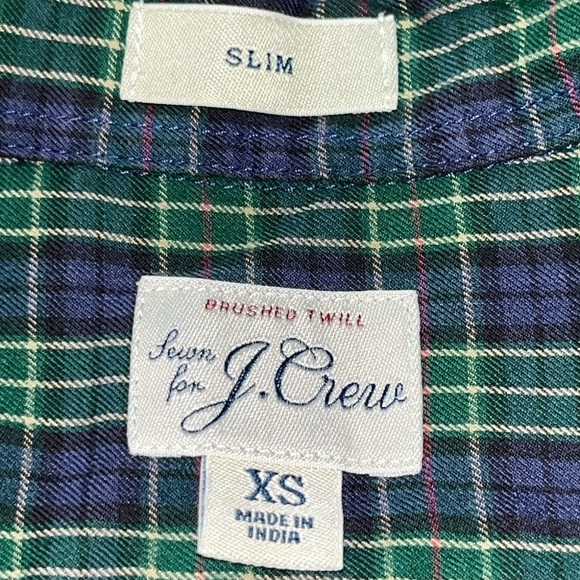 J. Crew brushed twill slim fit navy and green plaid button down shirt size XS - Picture 3 of 4